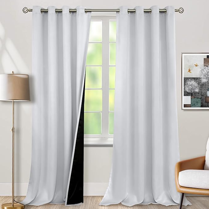 BGment Greyish White 100% Blackout Curtains for Living Room 95 Inch Length 2 Panels, Thermal Insulated Full Light Blocking Energy Save Window Drapes for Nursery Bedroom Darkening, 52 Inch Wide Each