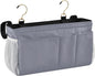 KOPIRIT Grey Bedside Caddy Storage Bag Bedside Organizer for Dorm Room Top Bunk Bed Organizer Caddy Hanging Shelf 6 Pockets with Hooks for Book Glasses Phone Holder