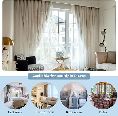 Star Double Layer Blackout Curtains for Bedroom, Kids - Cute, 96 Inches Long, 2 Panels Set, Beige, 42 X 96 Inches