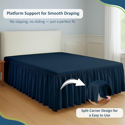 Rajlinen Ruffled Bed Skirt Twin XL, 18 Inch Drop Dust Ruffle with Split Corners, 100% Microfiber Bedskirt with Platform, Three-Sided Coverage Ruffled Gathering Design, Navy Blue