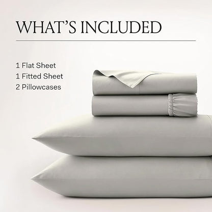 BOLL & BRANCH Signature Hemmed Sheet Set - Queen, Stone - Luxury 100% Organic Cotton - Includes 1 Flat, 1 Fitted, 2 Pillowcases - Buttery Soft