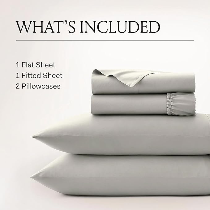 BOLL & BRANCH Signature Hemmed Sheet Set - Full, Mineral - Luxury 100% Organic Cotton - Includes 1 Flat, 1 Fitted, 2 Pillowcases - Buttery Soft