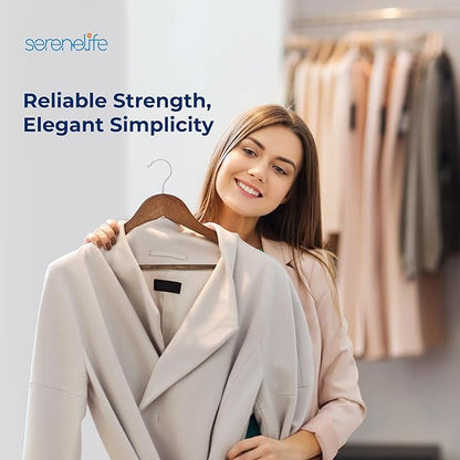 SereneLife 60-Pack Vintage Wooden Suit Hangers – Heavy-Duty, Non-Slip Clothes Hanger Set with 360° Chrome Swivel Hook & Notches – Solid Wood Coat Hangers for Suits, Jackets, Dresses & More