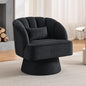 GarveeHome Modern Swivel Barrel Accent Chair, 360 Degree Velvet Upholstered Armchair with Striped Backrest & Plush Padding, Comfy Round Lounge Chair for Living Room, Bedroom, Reading Nook, Black