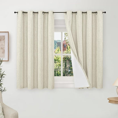 Blackout Curtains 54 Inch Length 2 Panels for Bedroom, Thermal Insulated Total Light Blocking Noise Reducing Linen Window Curtains for Farmhouse, Bronze Grommet, Natural, Each 52" Wide