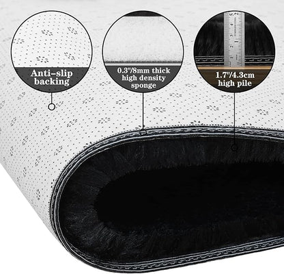 duduta Black Fluffy Round Rug 4x4 ft, Shag Fuzzy Plush Circle Throw Rug for Nursery Bedroom Living Room Home Decor