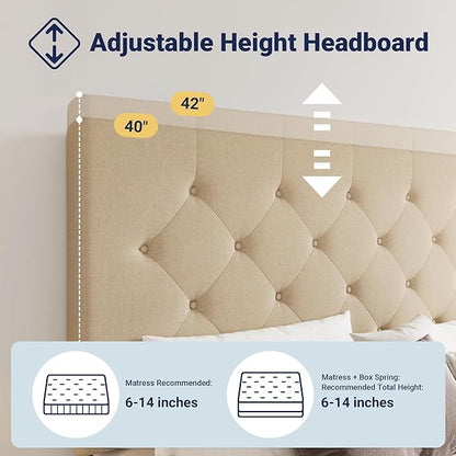 Allewie Upholstered Full Size Platform Bed Frame with 4 Storage Drawers and Headboard, Diamond Stitched Button Tufted, Mattress Foundation with Wooden Slats Support, No Box Spring Needed, Beige