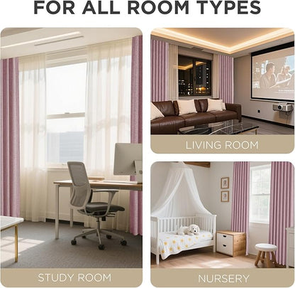 Joydeco Blackout Curtains for Bedroom - 63 Inch Long 100% Light Blocking 2 Panels Set Pink Drapes, Thermal Insulated Room Darkening Curtains, Linen Textured for Living Room, Rod Pocket & Back Tabs