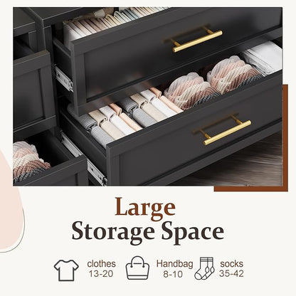 Black Dresser, Metal Tall Dresser for Bedroom, 43.11" H Dressers & Chests of Drawers, 4 Drawer Dressers for Living Room, Entryway, Hallyway (Black, 4 Drawers)
