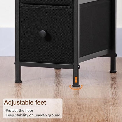 LOAKEKEL Narrow End Table Living Room with Charging Station, Skinny Side Table with Fabric Drawers, Slim LED Nightstand for Bedroom, Small Spaces, Couch, Black, HETNDP03LBK-1