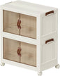 130 QT Large Plastic Storage Bins with Lids Open Front, Stackable Storage Containers with Wheels for Clothes, Home, Room, White, 2 Tiers