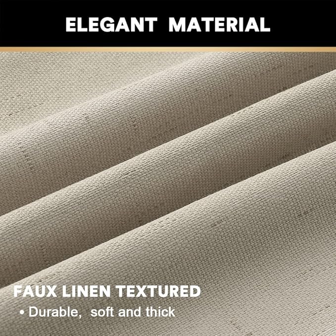 PrinceDeco Linen Texture Curtains 100% Blackout Curtains 64 inch Long 2 Panels Set Noise Reducing Window Treatment Drapes for Nursery Bedroom Thermal Insulated with White Liner,42 X 64 In, Cobblestone