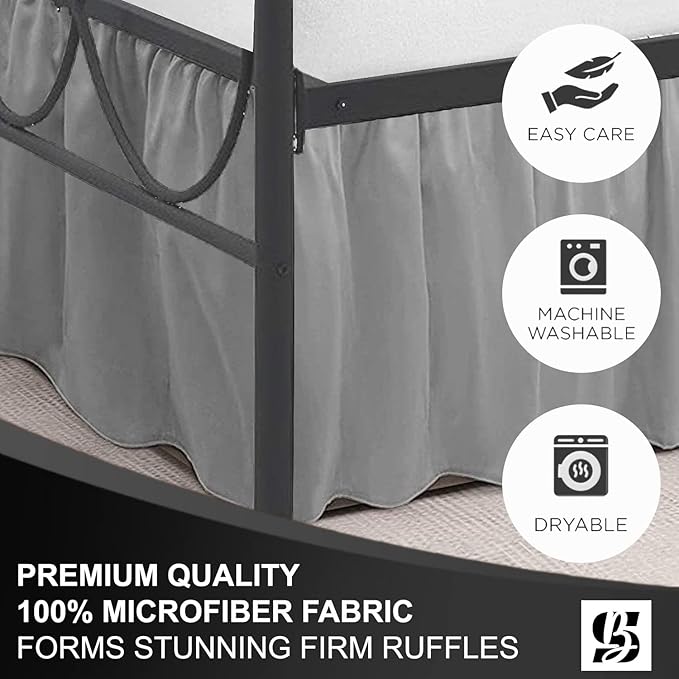 SKY BEDDINGS - Full Size Ruffled Bed Skirt with Split Corners - 12 Inch Drop Dust Ruffle Bed Skirt with Platform Three Sided Coverage - 100% Microfiber, Light Grey