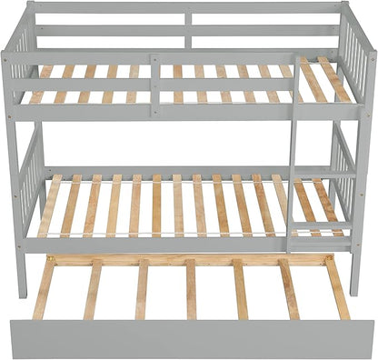 Bellemave Twin Over Twin Bunk Bed with Trundle,Convertible Bunk Beds with Ladder & Safety Guardrails,Twin Size Bunk Beds for Kids Girls Boys,Grey