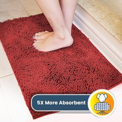 Muddy Mat® | Super Absorbent Door Mat Indoor, Microfiber Quick Dry Chenille Entryway Rug, Non-Slip Front Door Mat, Indoor Mats for Entryway, Machine Washable Pet Rug, Red 24" x 72"
