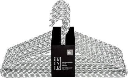 Clothes Hangers 30 Pack – Space Saving Fabric & Metal Hangers, Non-Slip Pant & Coat Hangers, Room Essentials, Closet, Durable Wardrobe Storage for Shirts, Suits & Pants – Grey/White