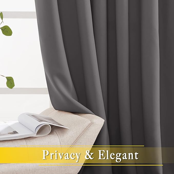 NICETOWN Patio Door Curtain 95 inch Length, Grommet Top Thermal Insulated Blackout Panels Curtain Drapes for Sliding Glass Door (Gray, 80" Wide, 1 Panel)