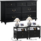Farmhouse Furniture Set, Nightstands Set of 2 and 7 Drawers Dresser for Bedroom, 54 Inch Wide Wood Dresser and 24" Night Stands with Charging Station for Bedroom, Living Room, Hallway