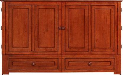 Emurphybed Paradiseo Murphy Cabinet Chest Bed with Charging Station 6 Inch, Queen (Cherry)