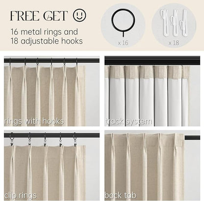 Topfinel Extra Long Total Blackout Cream Linen Curtains 108 Inches Long for Large Window with Hooks Rings, Pinch Pleated Cold Blocking Acoustic Heavy Ivory Track Tall Curtains 2 Panels 9 FT Beige Tan