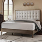 Jocisland Wood King Size Bed Frame,Tall Upholstered Tufted Headboard, Solid Wood Platform, No Box Spring Needed, Ash Gray