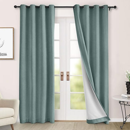 Macochico 100% Blackout Curtains Thermal Insulated Noise Reducing Chenille Curtains for Hotel Auditorium Bedroom Living Room Grommet Teal Curtains with Tieback Classic 52" Wx84 L 1 Panel
