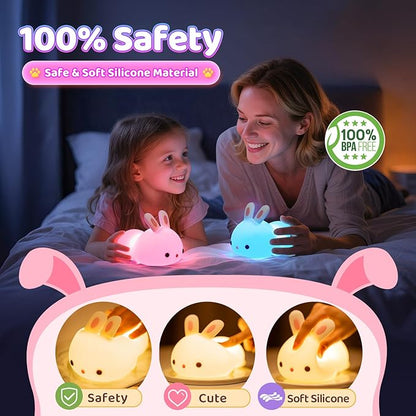 OneFire Night Light for Kids Christmas Gifts for Kids, 16 Colors Bunny Toys Cute Lamp, Soft Silicone Baby Night Light, 1200mAh Portable Dimmable Touch Lamps,Kawaii Room Decor,Christmas Gifts for Teens
