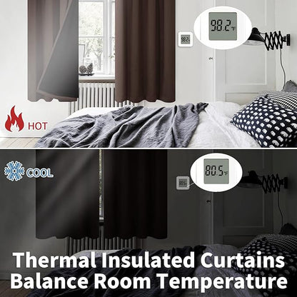 BGment Thermal Insulated 100% Blackout Curtains for Bedroom with Black Liner, Double Layer Full Room Darkening Noise Reducing Rod Pocket Curtain (42 x 63 Inch, Brown, 2 Panels)