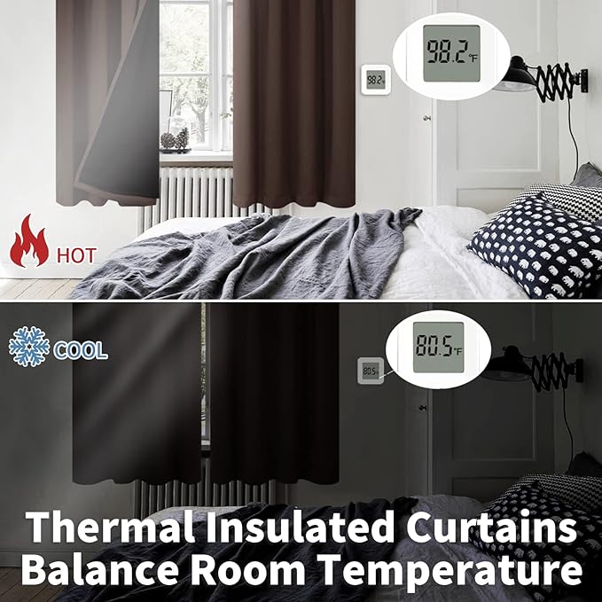 BGment Brown Blackout Curtains for Bedroom 63 Inch Length 2 Panels, Thermal Insulated Room Darkening Curtains Rod Pocket Soundproof Bedroom Living Room Window Curtains, Each 52 Inch Wide