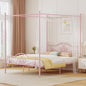 Weehom Full Canopy Bed Frame with Headboard and Footboard, Four-Poster Metal Canopied Platform Bed Mattress Foundation Underbed Storage Space No Box Spring Needed for Girls Adults Pink
