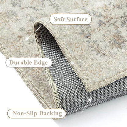 2x3 Taupe Entryway Area Rug Machine Washable Door Mat Kitchen Vintage Distressed Non Slip Carpet Indoor Retro Floral Accent Throw Small Rug for Bathroom Office Bedroom Living Dining Room
