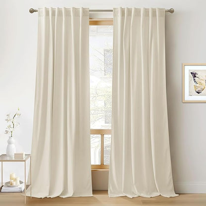 RYB Home Beige Velvet Curtains 84 inches - Curtains for Living Room, Thermal Insulated Noise Reducing Panels Soft Luxury Window Decor for Kids Bedroom, Width 52 x Length 84 inch, Beige, 2 Panels