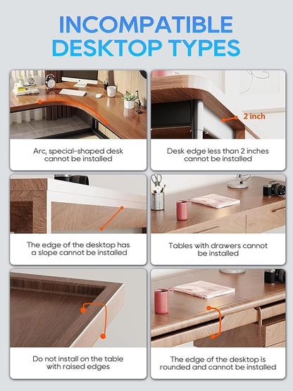 NODOCA No Drill Under Desk Cable Management Tray, 14'' Wire Management, Punch-Free Clamp on, Metal Cable Tray, Wire Organizer Under Desk, Under Desk Basket for Office and Home, Black(2 Packs)