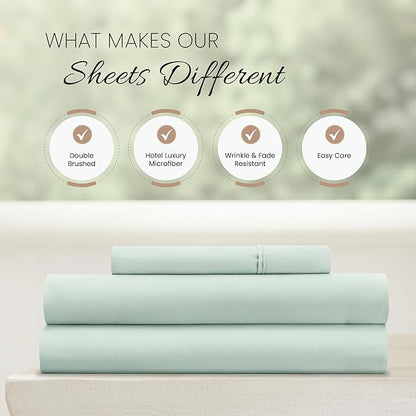 Linen Market Brushed Microfiber Twin XL Sheet Set 3 Piece – Oeko-TEX Certified Ultra Soft & Wrinkle-Free - 16" Deep Pocket Sheets - Easy Care Twin XL Size - Mint