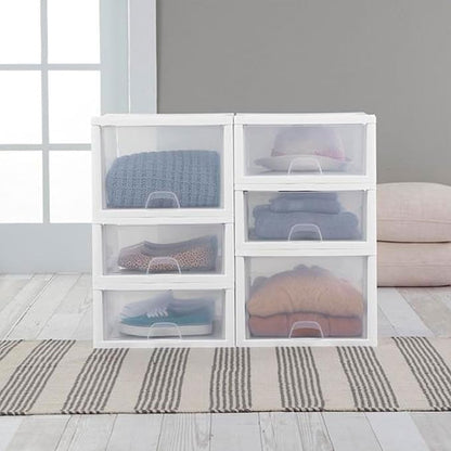Sterilite 27 Qt (4 Pack) and 16 Qt (6 Pack) Clear Plastic Stackable Organizer Drawers, White