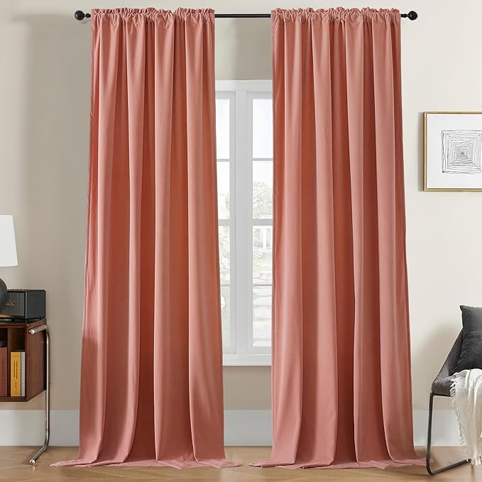Joydeco Pink Velvet Curtains 120 inch Length 2 Panels, Luxury Blackout Rod Pocket Thermal Insulated Window Curtains, Super Soft Room Darkening Drapes for Living Dining Room Bedroom,W52 x L120 inches
