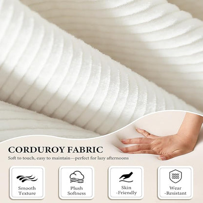 Boneless Couch Folding Couches for Living Room Sofa, Futon Sofa Bed with Sleeper Sofa, Futon Couch with Fixed-Shape Oversized Corduroy Upholstered (White, 81 Inches)