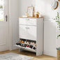 VINGLI Shoe Cabinet Storage for Entryway Ultra Slim with 2 Flip &1Drop-Down Drawers, 24.8" W Narrow Shoe Cabinet for Front Door Entrance,Freestanding Modern White Wood Shoes Organizer for Hallway