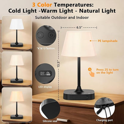 Outdoor Table Lamp - 8000mAh Cordless Rechargeable Battery,Dimmable LED Display Touch Lamp for Camping Patio and Bedroom (Black)