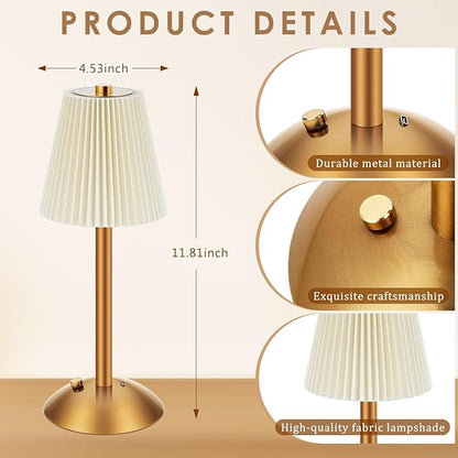 Liliful 1 Pcs Cordless Table Lamp Rechargeable Touch LED Small Gold Portable Battery Operated USB-c Desk Lamp 3 Color Dimmable for Bedroom Living Room Dining (Gold,Beige Cloth Style)
