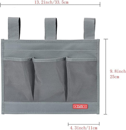 Zafit Hanging Bedside Caddy, Bedside Storage Organizer for Magazine, Phone, Remote control (Classic 4 Pockets-Grey)