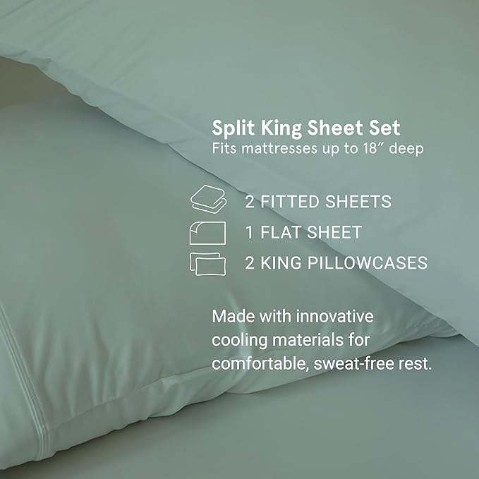SHEEX - Original Performance Sheets Set (Split King) Ecru - Cooling Sheets - Moisture Wicking - 1 Flat Cooling Sheet, 1 Fitted Cooling Sheet, 2 King Pillow Covers - Wrinkle Free - Sleep Aid