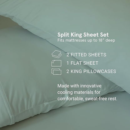 SHEEX - Original Performance Sheets Set (Split King) Ecru - Cooling Sheets - Moisture Wicking - 1 Flat Cooling Sheet, 1 Fitted Cooling Sheet, 2 King Pillow Covers - Wrinkle Free - Sleep Aid
