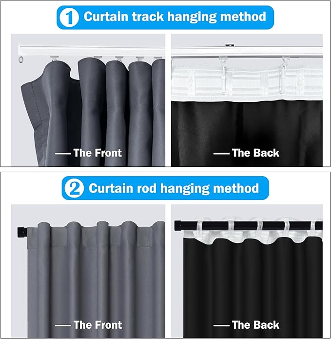 Room Divider Curtains Total Blackout Privacy Curtain Panel Room Thermal Insulated Noise Reduction Curtains for Bedroom Window Living Room Ceiling Track Curtain W 15 ft × H 7 ft Dark-Grey