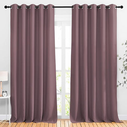 NICETOWN Blackout Dry Rose Curtains & Drapes 90 inches Long for Bedroom - Noise Reducing Thermal Insulated Grommet Room Darkening Window Treatments for Sliding Glass Door (2 Panels, 66 x 90 Inch)