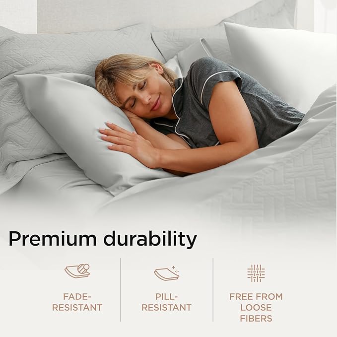 Threadmill Supima Cotton Sheets, 1200 Thread Count Soft 100% Cotton Sheets for Cal King Size Bed, 4 Pc Light Grey Cal King Bed Sheet Set, 5-Star Hotel Quality with Elasticized Deep Pocket King Sheet