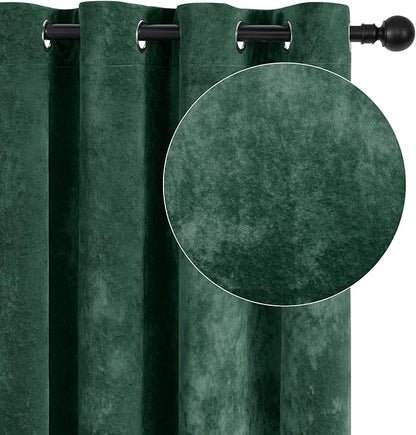 SMILETIME Forest Green Crushed Velvet Curtains 52x84 inch Luxurious Thermal Insulated Soundproof Drapes for Living Room Bedroom Office Soft and Durable Light-Filtering Window Treatments, 2 Panels