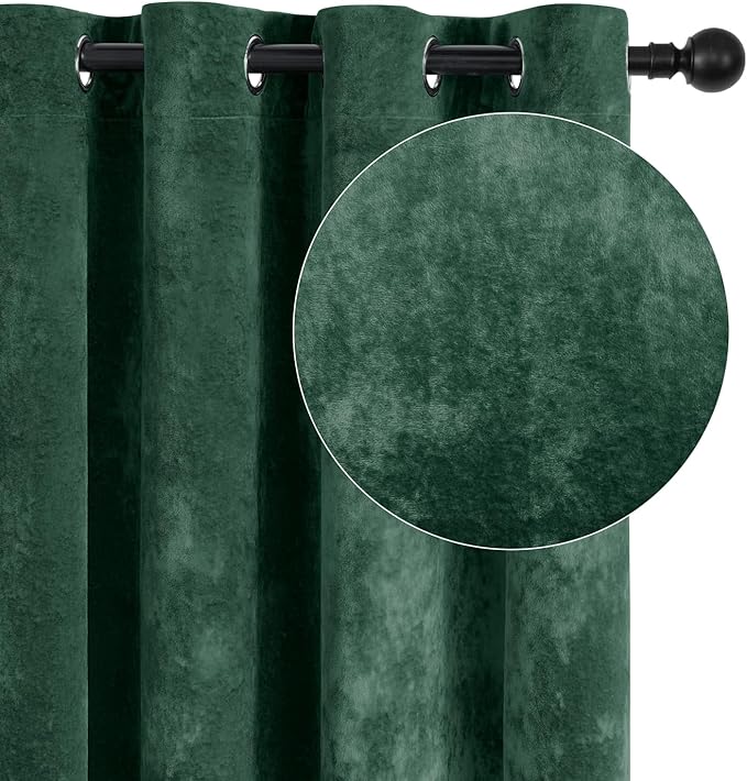SMILETIME Forest Green Crushed Velvet Curtains 52x108 inch Luxurious Thermal Insulated Soundproof Drapes for Living Room Bedroom Office Soft and Durable Light-Filtering Window Treatments, 2 Panels