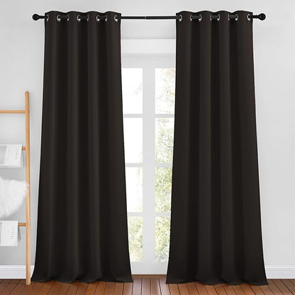 NICETOWN Toffee Brown Blackout Bedroom Curtains 96 inches Long, Grommet Thermal Insulated Room Darkening Window Treatments Sound Reducing for Living Room, W46 x L96, 2 Panels
