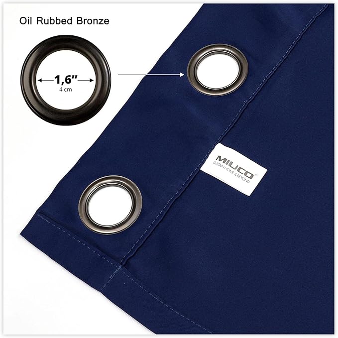 MIUCO 1 Pair Thermal Insulated Grommet 52-Inch-by-84-Inch Blackout Window Curtain Panels with 2 Tie Backs, Navy Blue